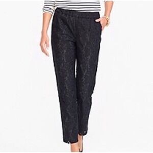 J. Crew Woman's Black Floral Lace Pull-On Elastic Waist Peyton Pants- Size 4